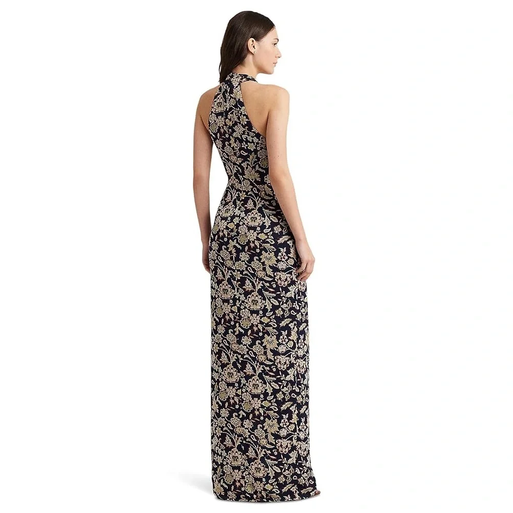 NWT Lauren Ralph Lauren Floral Ruffle-Trim Georgette Halter Gown Maxi Dress - Picture 3 of 9